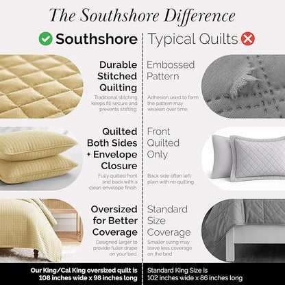 Southshore Fine Living, Inc. King Quilt Bedding Set, Soft, Lightweight Quilt, King Size Coverlet Sets with Shams, Pet Hair Resistant Bedding, Quilted Comforter with 2 Pillow Shams, Gold Quilts
