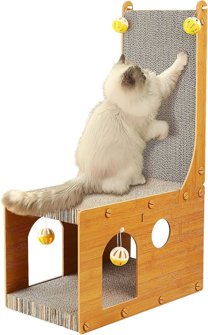 YEMOO Cat Scratcher, Cat Scratching Board, L Shaped Vertical Cat Scratcher for Wall and Couch Protection, Cat Cardboard Scratcher with 4 Ball Toys for Indoor Cats