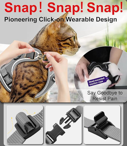 Cat Harness and Leash for Walking Escape Proof Soft Adjustable Cat Leash Breathable Comfortable Vest Easy to Wear Kitten Harness for Outdoor Travel (Grey, XS (4-6lb))