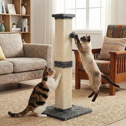 Fansafurn Tall Cat Scratching Post, 32'' Heavy Duty and Thick Scratching Post, Scratching Post for Adult Cats, Thick Sisal Rope with Hanging Ball, Grey