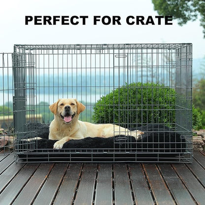Bedfolks Waterproof Crate Bed, Plush Dog Crate Pad with Removable Cover, Faux Fur Dog Kennel Bed, 41"x27", Black