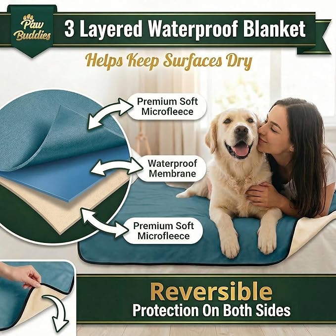 Paw Buddies Premium Waterproof Blanket 80"x90" Velvet-Feel Reversible Throw – Leakproof, Machine Washable Bed & Sofa King Size Protector for Couples, Pets & Travel + Bonus Small Blanket