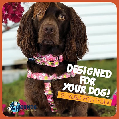 2 Hounds Design - Freedom No-Pull Harness & Training Leash in Pink Daisy | Dual Leash Loops, No Pulling on Walks | Lined to Prevent Chaffing | for Large Sized Dogs (Size M, Chest 24”- 28”)