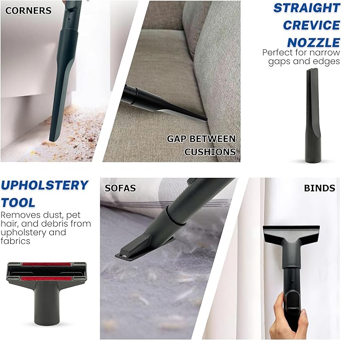 1-3/8'' Vacuum Brush Attachments for Shark, Miele & Most Canister/Handheld Vacuums - Crevice Tool, Upholstery & Horsehair Dusting Brushes - Pet Hair Removal Tool Attachment