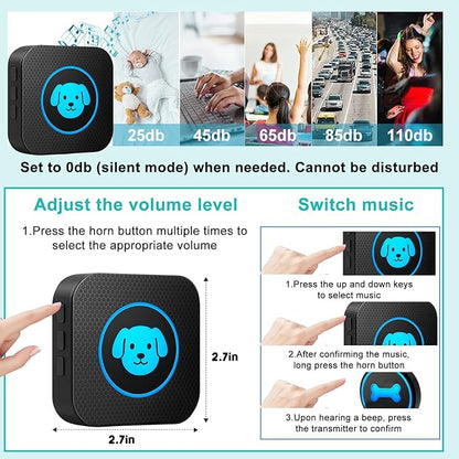 Dog Doorbell to Go Outside, Smart Wireless Doggie Doorbell for Potty Training,1000 Feet Long Range with IP65 Waterproof Super-Light Touch Button, 60 Melodies & Adjustable Volume (2 Button)