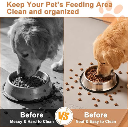 KVK Extra Extra Large Silicone Dog Food Mat 39.4×43.3in and 128oz Silicone Bag Set, Super Size Waterproof Pet Feeding Mat & Container, Non-Slip, Chew-Resistant Floor Protection (Dark Grey&Clear)