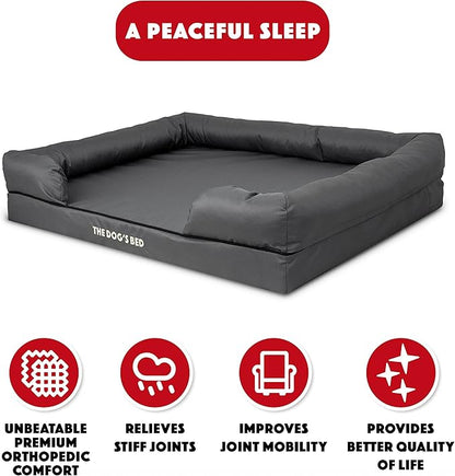 The Dog’s Bed Orthopedic Memory Foam Dog Bed with Bolsters for XL Dogs, Waterproof Washable Cover, Anti-Slip Base, Calming Surface – CertiPUR-Certified Foam, Oxford Fabric, Grey with Black Trim, XL