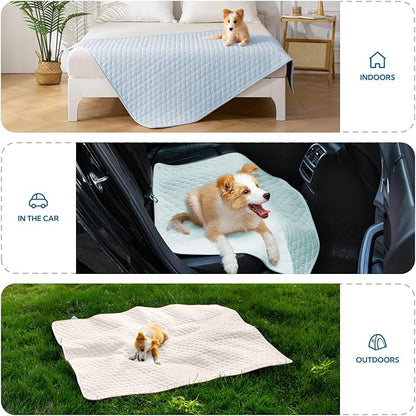 Soulbond Cooling Mat for Extra Large Dogs - 60"x80" Washable Cooling Pad for Puppy, QMAX>0.3, Anti-Slip Bottom, Portable Summer Cool Pet Bed Pad for Outdoor/Indoor/Cars/Travel Use, Pearl White