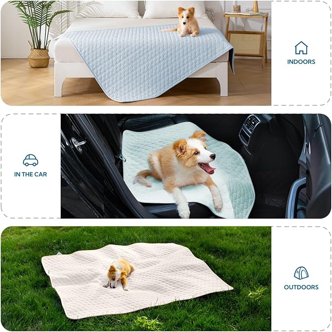 Soulbond Cooling Mat for Extra Large Dogs - 60"x80" Washable Cooling Pad for Puppy, QMAX>0.3, Anti-Slip Bottom, Portable Summer Pet Cool Kennel Bed Pad for Outdoor/Indoor/Cars/Travel Use, Aqua Green