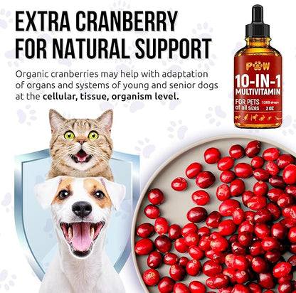 Liquid Multivitamin for Dogs with Glucosamine – Help with Allergies & UTIs – Dog Vitamins and Supplements – Cat Multivitamin for Hips & Joints – B, C & D3 for Coat Shining & Digestion – 2 oz