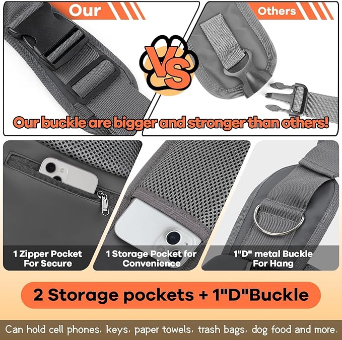 YUDODO Pet Sling Carrier for 2-5 lbs Small Dogs & Cats – Hands-Free Puppy Carrier with Safety Hook, Large Zipper Pocket, Soft Breathable Mesh, Adjustable Strap & Reflective Strip (Gray 1.0 S)