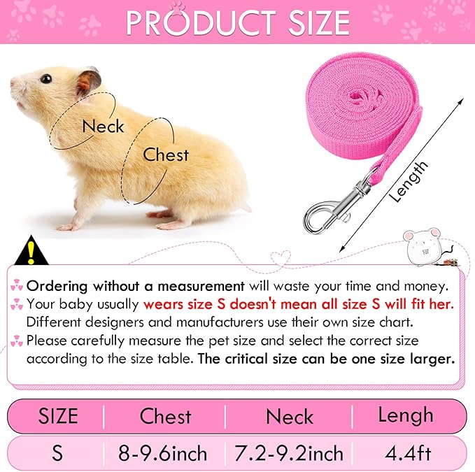 SATINIOR 2 Sets Guinea Pig Harness and Leash Adjustable Soft Mesh Harness Bell No Pulling Comfort Vest for Baby Ferret Rats Hamster Bunny Rabbit Chinchilla and Small Pet (Pink, Blue, S)