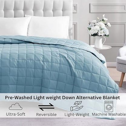 Casa Platino Ultra Soft Quilted Blanket - Pre-Washed, All Season, Fluffy Microfiber Down Alternative King Size Bed Blanket - French Blue