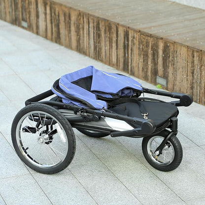 PawHut Dog Stroller, Pet Stroller 3 Wheels with Easy One-Hand Fold, Rubber Wheels, Storage Bag, Soft Cushion, Safety Leash, for Small & Medium Dogs, Blue
