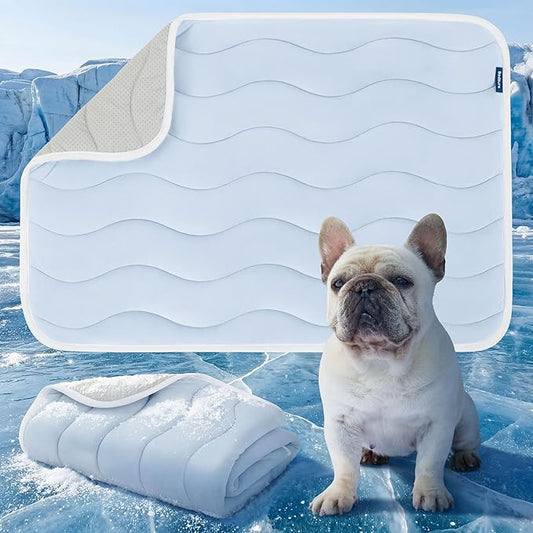 Bedsure Cooling Mat Medium Size Dog - Q-Max>0.4 Thin Breathable Cooling Crate Pad Indoor for Pet with Chill Cool Fiber as Cooling Topper，Portable Washable Kennel Mat in Outdoor Summer, 29x21, Blue