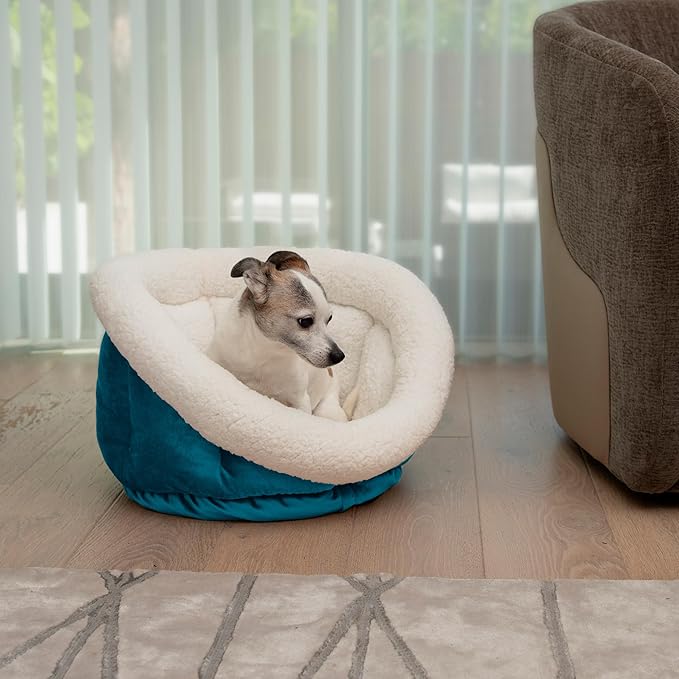 Sherry Kline Medium Cuddler Cup Pet Bed: Cozy Retreat with Deep Cushioning, Secure & Snug Space for Nap or Lounge, Easy in 'n' Out Access, Polyester Fiber, Round Shape (Blue)