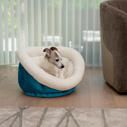 Sherry Kline Small Cuddler Cup Pet Bed: Cozy Retreat with Deep Cushioning, Secure & Snug Space for Nap or Lounge, Easy in 'n' Out Access, Polyester Fiber, Round Shape (Blue)