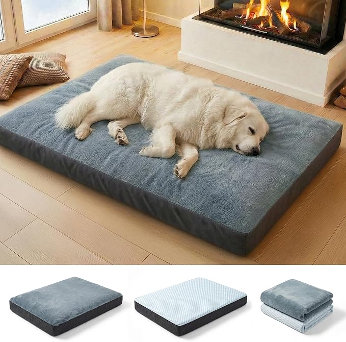 Dog Bed for Crate, Extra Large Cooling Mat for Dogs, Waterproof Dog Bed with Dual Surface Removable Washable Covers, 42 x 30 Inch Pet Bed with Egg Crate Foam