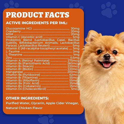 Wellix 4.06 FL oz 24-in-1 Liquid Multivitamin with Taurine for Dogs & Cats, Pet Vitamins and Supplements with Glucosamine, Cranberry, MSM, Probiotics - Itch&Allergy Relief, Joint Supplement for Pets