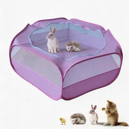 Small Animal Playpen with Zippered Mesh Cover - Portable Foldable Chicken Brooder Box, Indoor Outdoor Enclosure for Guinea Pigs, Bunny, Rabbits, Ferrets, Chinchillas, Kittens (Pink)