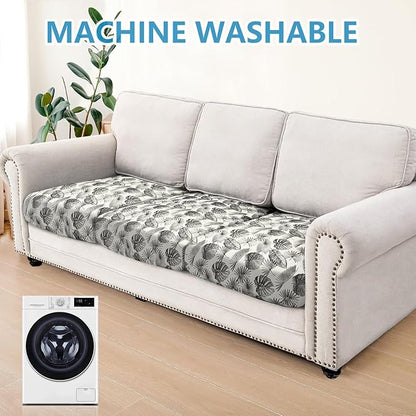 ANARACHON Leather Look Couch Cushion Covers Sofa Seat Slipcovers Sets Couches Furniture Protector for Sectional Armchair Loveseat Pets Kids Stretch Spandex Fabric (3 Cushion Sofa, Beige Leaf)