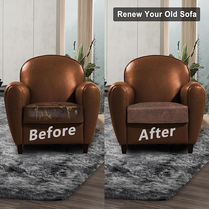 ANARACHON Leather Look Couch Cushion Covers Sofa Seat Slipcovers Sets Couches Furniture Protector for Sectional Armchair Loveseat Pets Kids Stretch Spandex Fabric (1 Cushion Armchair, Brown)