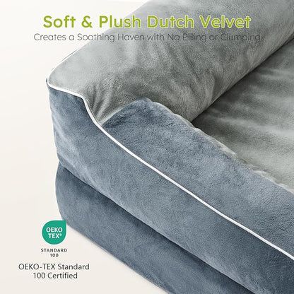 CWAWZ Jumbo Dog Bed for Extra Large Dogs, Orthopedic Dog Bed with Cooling Gel Memory Foam, Waterproof Pet Bed with Removable Washable Cover, 45" Pet Sofa Couch Dutch Velvet with Bone Toy, Dark Gray