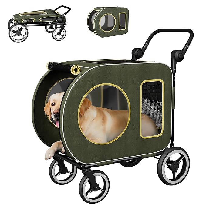kepptory Dog Stroller with Large Dog House, XL Pet Stroller for 2 Small Dogs with Panoramic Sunroof, Adjustable Handle, Storage Organizer and Sturdy Metal Frame,32.4Lx19.3Wx23.6H(House Size)