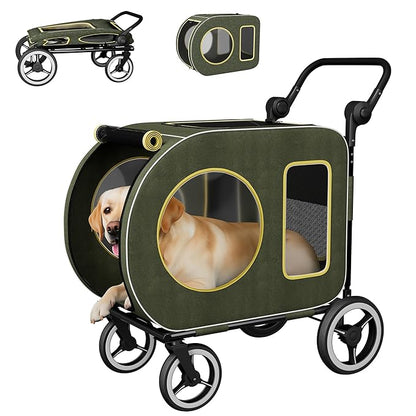 kepptory Dog Stroller with Large Dog House, XL Pet Stroller for 2 Small Dogs with Panoramic Sunroof, Adjustable Handle, Storage Organizer and Sturdy Metal Frame,32.4Lx19.3Wx23.6H(House Size)