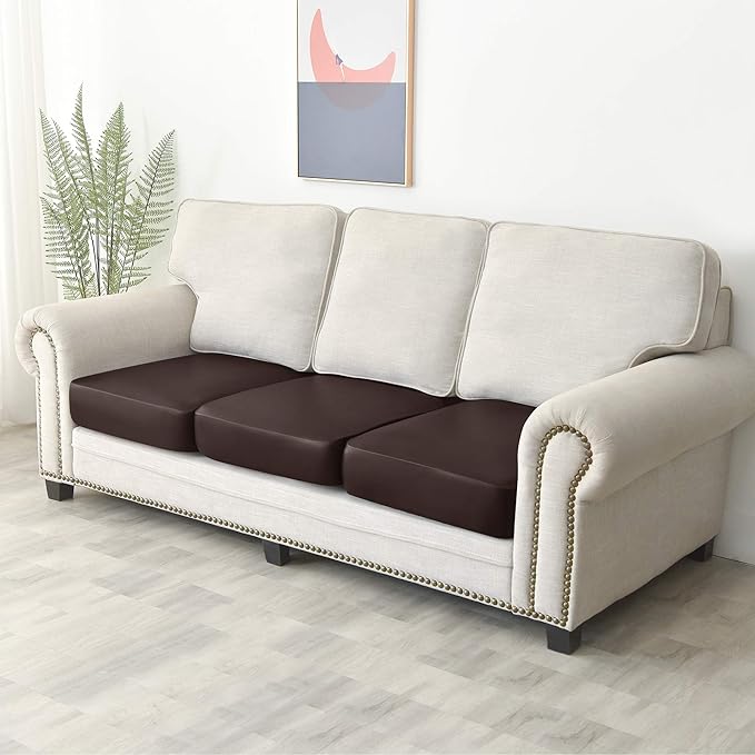 Yates Home PU Leather Couch Sofa Cushion Slipcover Water-Proof Elastic Chair RV Seat Covers Loveseat Sofa Furniture Protector Slip Cover for Settee Seater Replacement Living Room（3 Pieces, Chocolate）