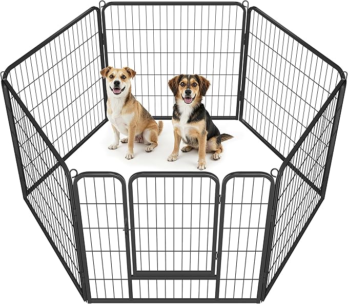 Yaheetech Wide Panel Dog Playpen, 6 Panels 32 inch High Pet Pen with Gate, Portable Indoor Outdoor Fence for Medium/Large Breed Dogs
