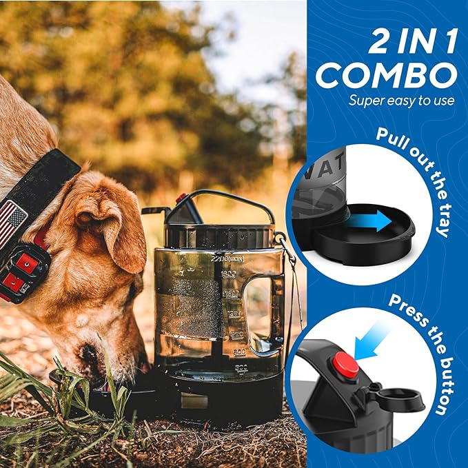 lesotc Portable Dog Travel Water Bottle, 77oz Large Travel Water Bowl for Dogs Camping Hiking Beach Hunting Essentials, Big Pet Bottles Bowl Water Dispenser for On The Go Park Car Walking Accessories