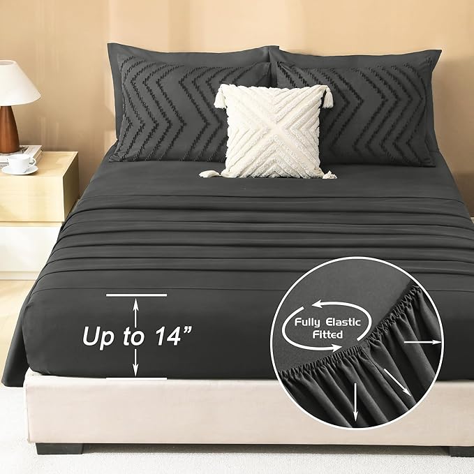 Litanika Oversized King Size Comforter Set with Sheets Dark Grey - 7 Pieces Bed in a Bag Oversized King Boho Tufted Complete Bedding Sets with Comforter, Sheets, Pillowcases & Shams