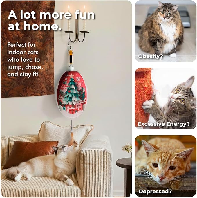 OtterVerz 11 Interactive Cat Toys for Indoor Cats, Automatic Concealed Hide and Seek Hanging Feather Cat Toy, Rechargeable Motion-Activated Enrichment Toys for Bored Adult Cats (Tree Pattern