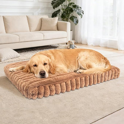Dog Beds Flat Dog Crate Bed Waterproof for Meduim Large Dogs with Plush Removable Washable Cover Anti Slip Bottom for Indoor,Khaki,41.7"x26.8"