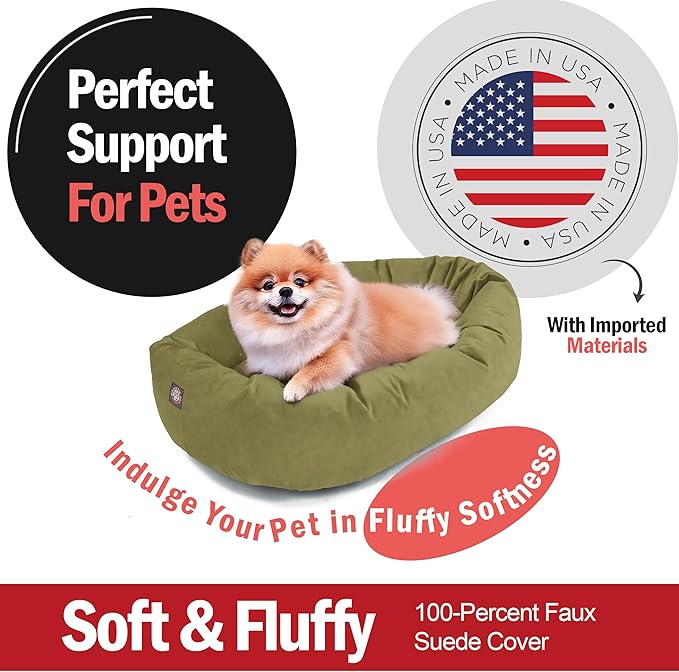 Majestic Pet Suede Shredded Memory Foam Mix Calming Dog Bed Washable - Cozy Soft Round Dog Bed with Spine for Head Support - Fluffy Donut Dog Bed, 24 Inch, Sage