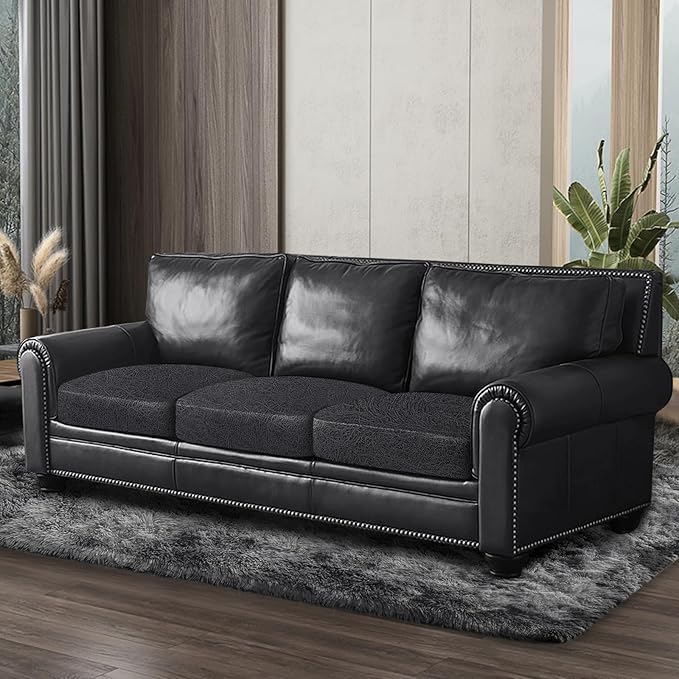 ANARACHON Leather Look Couch Cushion Covers Sofa Seat Slipcovers Sets Couches Furniture Protector for Sectional Armchair Loveseat Pets Kids Stretch Spandex Fabric (3 Cushion Sofa, Dark Grey)