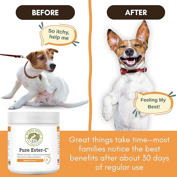 Wholistic Pet Organics Ester-C Powder for Dogs & Cats - Cat & Dog Allergy & Itch Relief - Vitamin C Immune Support Supplement - Itchy Skin Support for Seasonal Dog Allergy Relief - 1 lb - 454 Scoops