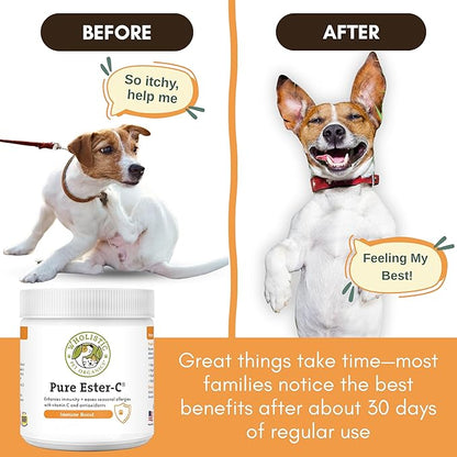 Wholistic Pet Organics Ester-C Powder for Dogs & Cats - Cat & Dog Allergy & Itch Relief - Vitamin C Immune Support Supplement - Itchy Skin Support for Seasonal Dog Allergy Relief - 1 lb - 454 Scoops