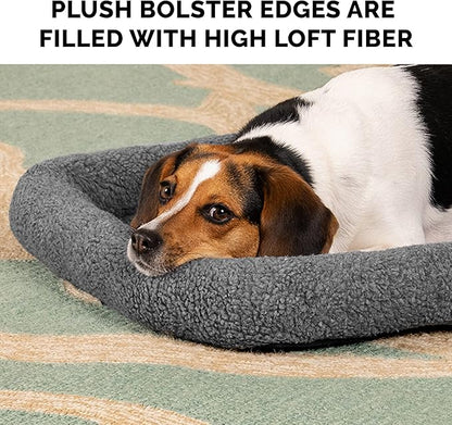 Furhaven Dog Bed for Large Dogs, 100% Washable, Sized to Fit Crates - Sherpa Fleece Bolster Crate Pad - Gray, Jumbo/XXL