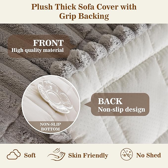 MYSKY HOME Couch Covers for 2 Cushion Sofa, Couch Cover for Dogs, Sofa Covers for Pets Washable, Soft Non-Slip Sofa Slipcovers, Loveseat Couch Covers, Furniture Protector, Light Grey, 27.6" x 59"
