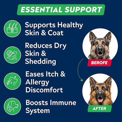 StrellaLab Omega 3 for Dogs - (540Ct) Fish Oil Treats - Allergy & Itch Relief Skin & Coat Supplement - Dry Itchy Skin, Anti Shedding & Hot Spots Treatment - Pet Salmon Oil Chews - Chicken Liver Flavor