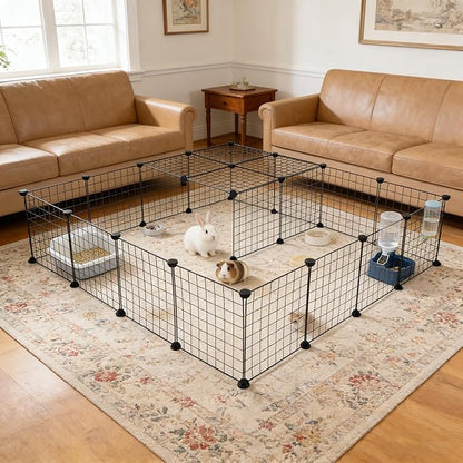36 Panels Small Animals Playpen, Portable DIY Pet Playpen with Metal Enclosure Cage for Guinea Pig, Rabbit, Bunny, Chicken, Hedgehogs, Puppy, Hamster, Two-Story Playpen Indoor Outdoor