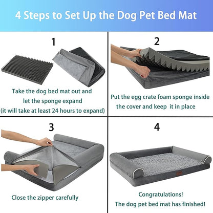 Orthopedic Dog Bed for Large Dogs - Egg Foam Sofa Bed with Waterproof Lining, Removable Washable Cover, Nonskid Bottom - XL 42x30x7.5Inch, Grey