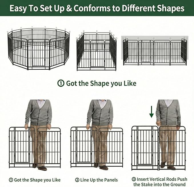 Dog Playpen Outdoor 16 Panels 40'' Rustproof Metal Dog Fence with Gate Small Medium Portable Large Dog Play Pen 36FT 120 Sq.ft for RV Camping, Trips, Play Yard