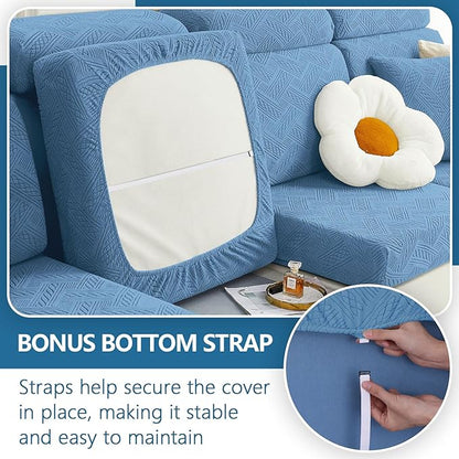 hyha Couch Cushion Covers, Stretch Sofa Seat Cushion Slipcover, Sectional Couch Covers L Shape with Elastic Bottom for Sectional Sofa(Chaise, Blue)
