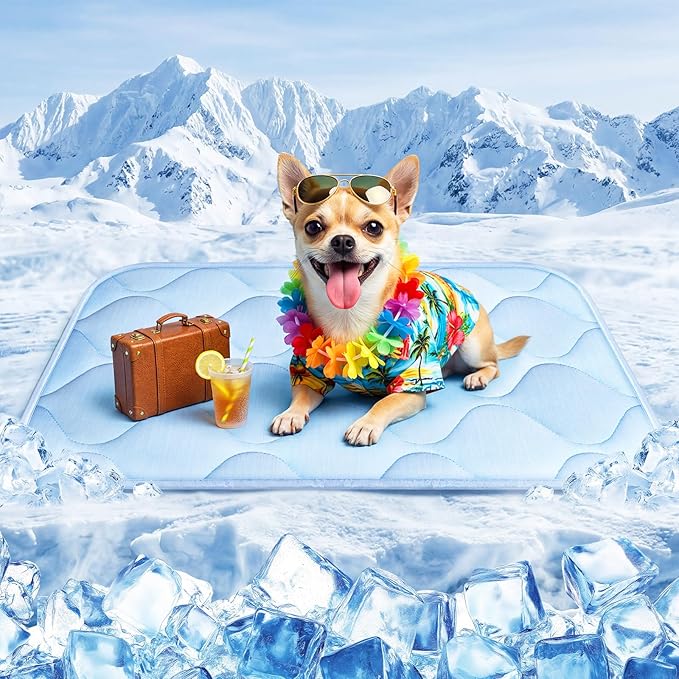 Cooling Mat for Dogs and Cats 24" x 18", Premium Pet Cooling Bed Indoor Outdoor with Waterproof Cover & Ice Silk, Summer Cool Pad for Puppy Kitty, Non-Slip Washable Pet Blanket for Crate Kennel