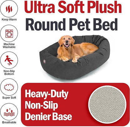 Majestic Pet Suede Shredded Memory Foam Mix Calming Dog Bed Washable - Cozy Soft Round Dog Bed with Spine for Head Support - Fluffy Donut Dog Bed, 40 Inch, Gray