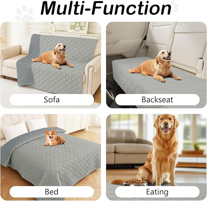 hyha Waterproof Dog Bed Blanket, Soft Pet Blankets, Waterproof Couch Cover for Dogs, Reversible Sofa Covers Washable for Furniture (82x102 Inch, Grey/Dark Grey)