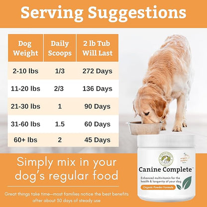 Wholistic Pet Organics Canine Complete - Dog Multivitamin Powder - 2 Lb - Daily Dog Vitamins and Supplements for Homemade Food - Immune System, Skin, Coat & Overall Health - All Breeds - 90 Scoops
